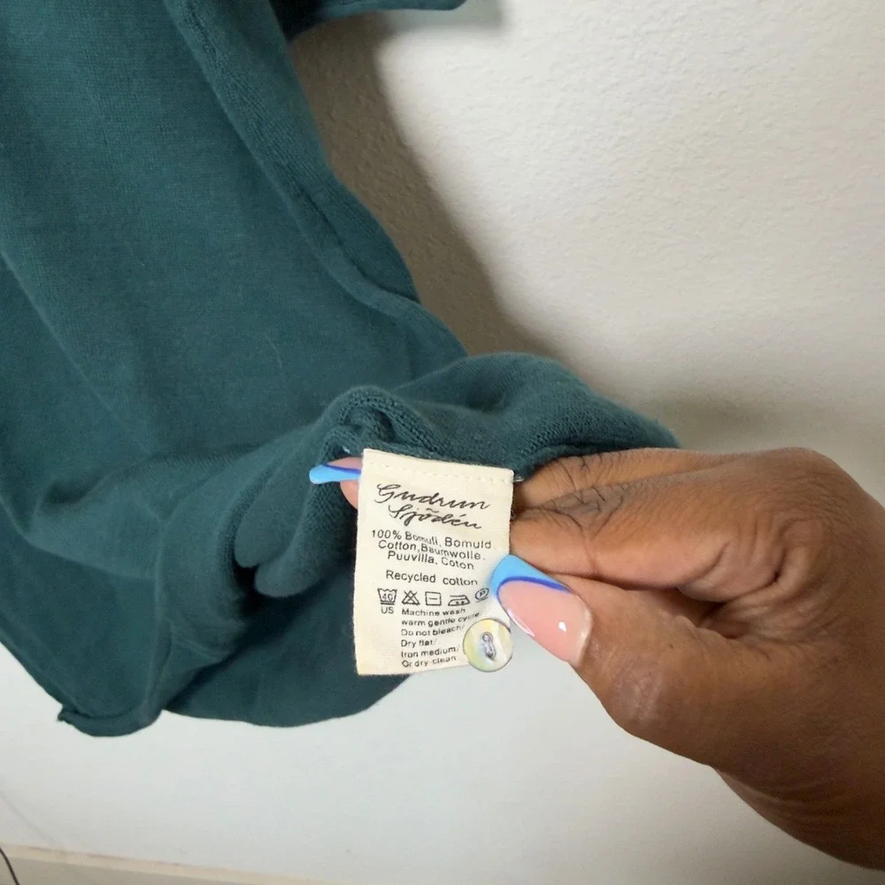 Gudrun Sjoden Women 100% Cotton Knit Dress XL Teal 3/4 Sleeve Pocket Lagenlook
